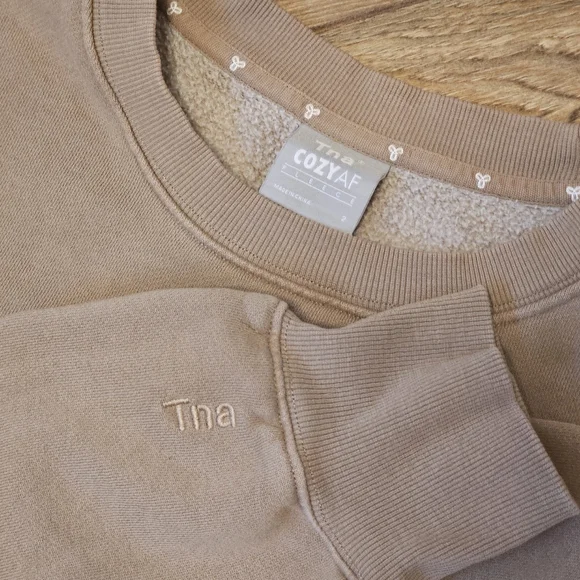 TNA Cozy AF fleece sweatpants sweater brown medium Aritzia sweatsuit sweats top - Picture 4 of 4